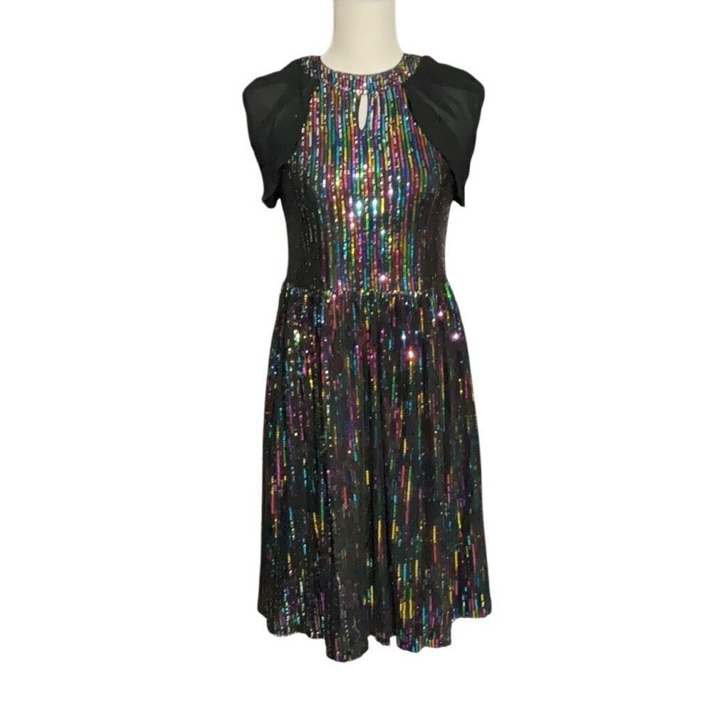 Grace Karin Colorful Sequin Draped Shoulder Dress Youth Girls Size 14 NWT